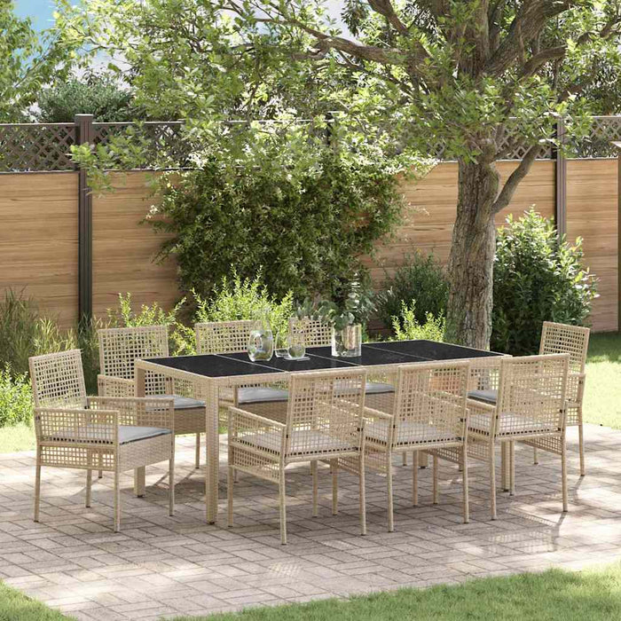 vidaXL Conjunto de Comedor de Jardín 9 uds. Beige ratán sintético