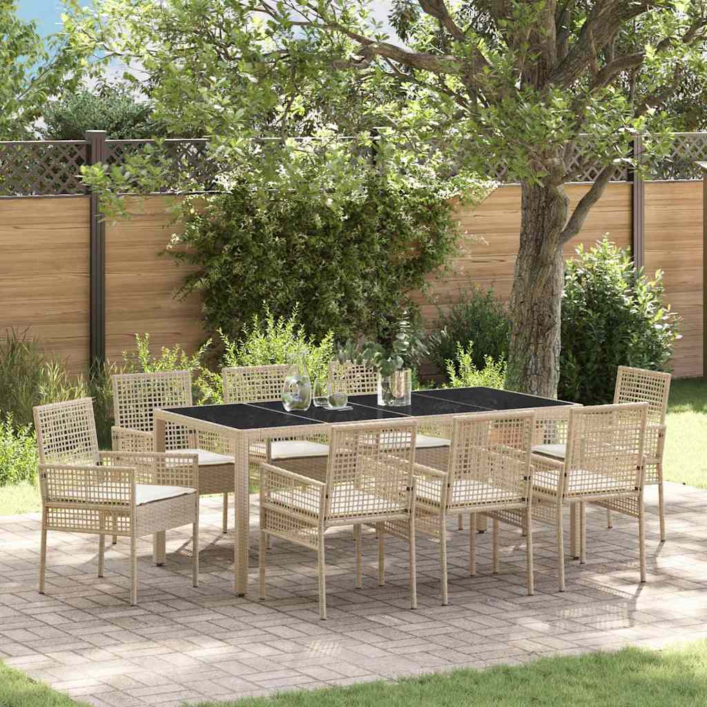 vidaXL Conjunto de Comedor de Jardín 9 uds. Beige ratán sintético