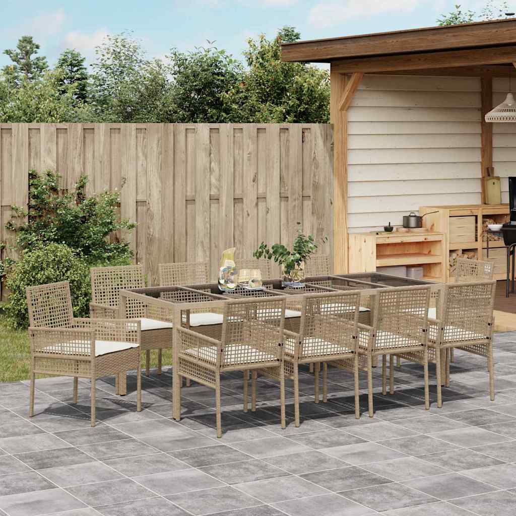 vidaXL Conjunto de Comedor de Jardín 11 uds. Beige ratán sintético