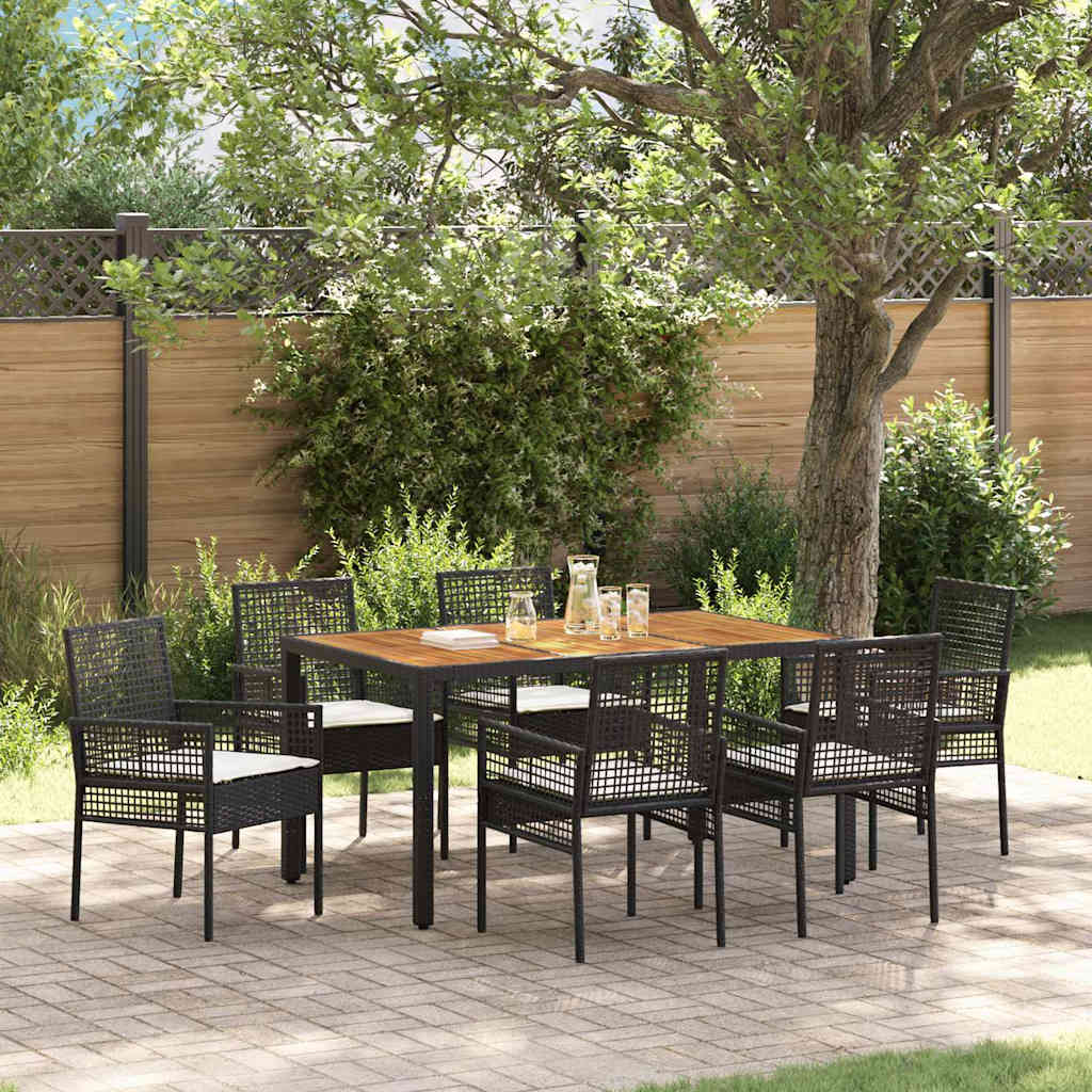 vidaXL Conjunto de Comedor de Jardín 7 uds. Negro ratán sintético