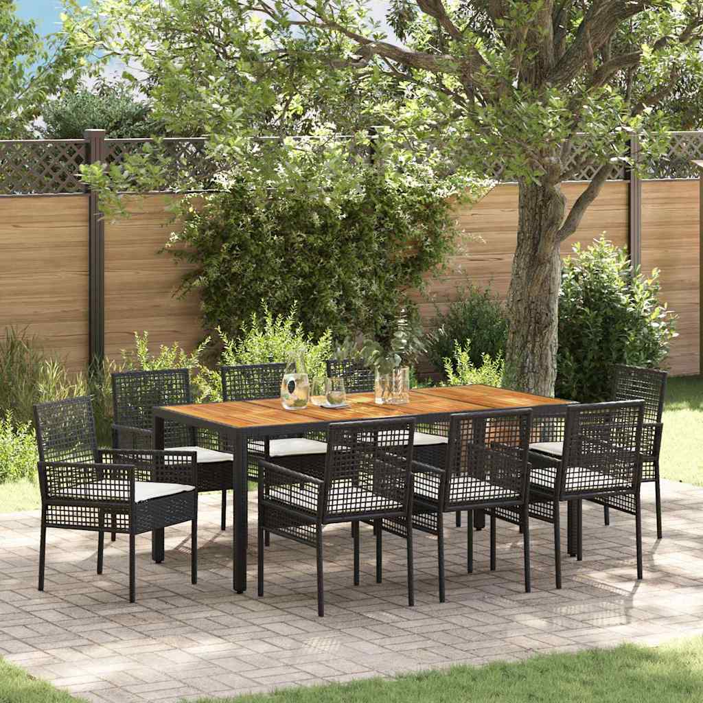 vidaXL Conjunto de Comedor de Jardín 9 uds. Negro ratán sintético