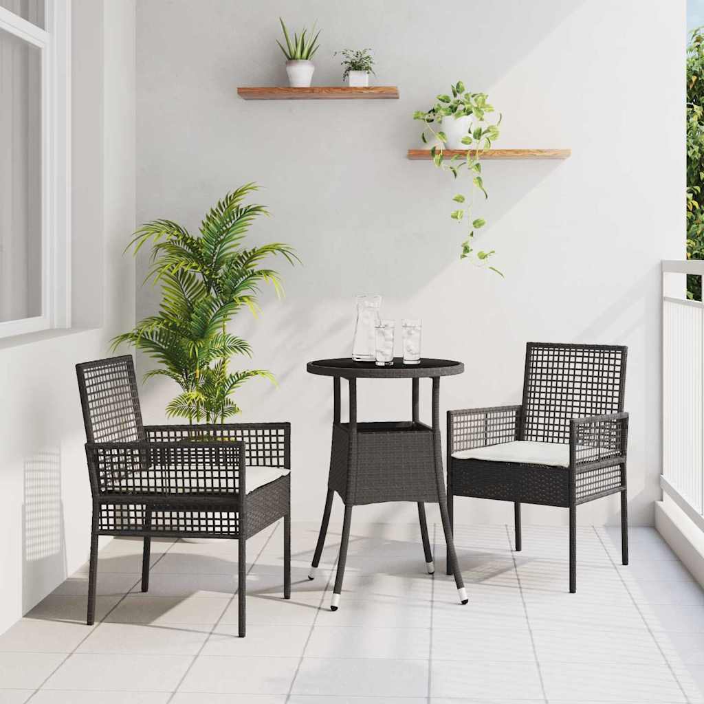 vidaXL Conjunto de Comedor de Jardín 3 uds. Negro ratán sintético