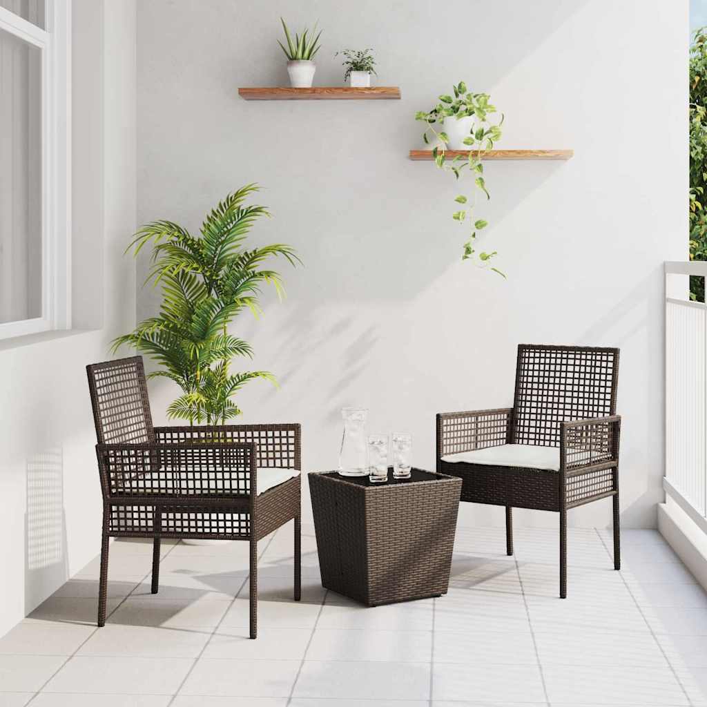 vidaXL Juego Bistro de Jardín 3 uds. Marrón ratán sintético