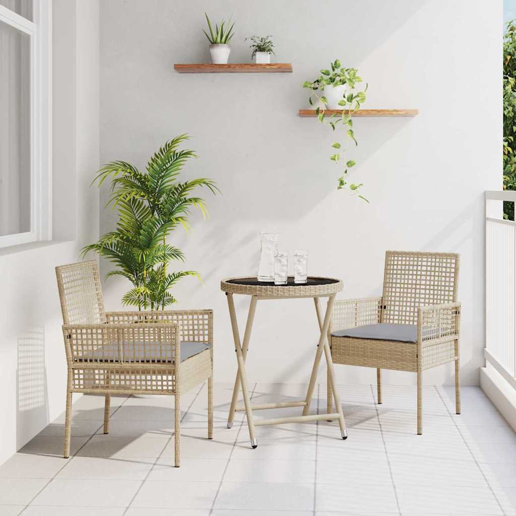 vidaXL Juego Bistro de Jardín 3 uds. Beige ratán sintético