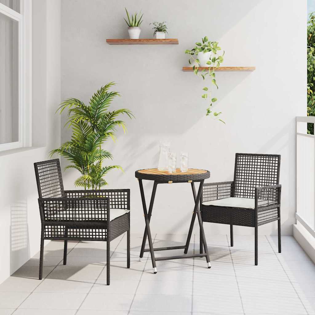 vidaXL Juego Bistro de Jardín 3 uds. Negro ratán sintético