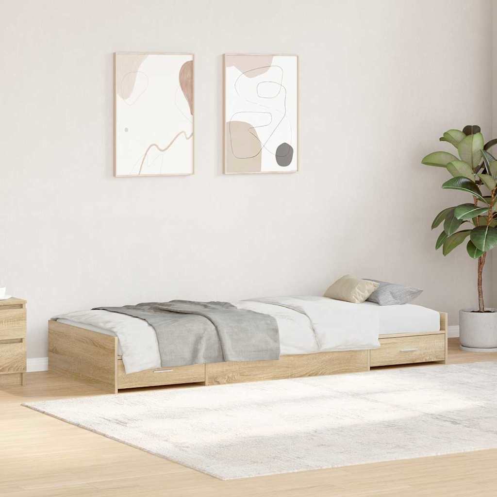 vidaXL Estructura de cama con cajón Roble Sonoma 75 x 190 cm