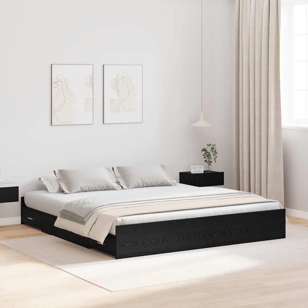 vidaXL Cama con almacenamiento con cajón Roble Negro 200 x 200 cm