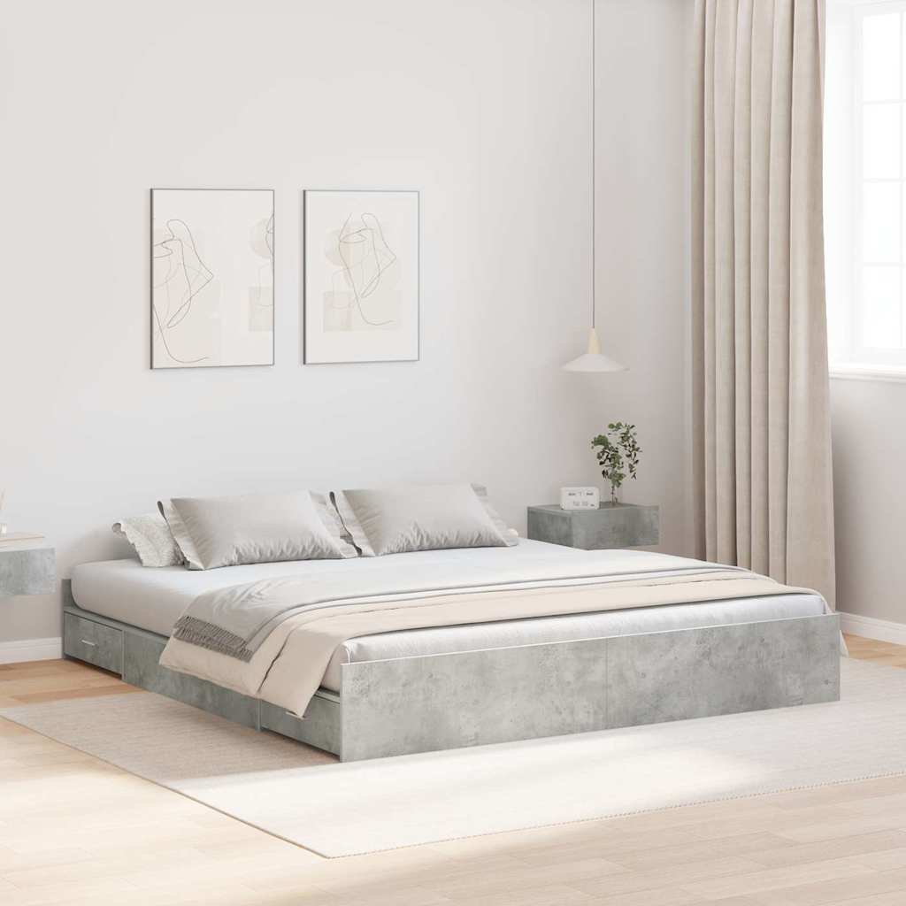 vidaXL Cama con almacenamiento con cajón Gris Concreto 200 x 200 cm