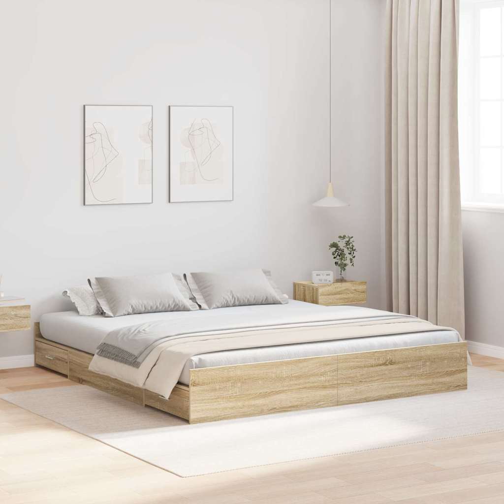 vidaXL Cama con almacenamiento con cajón Roble Sonoma 180 x 200 cm