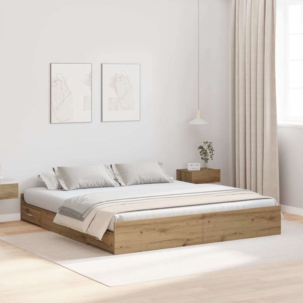 vidaXL Cama con almacenamiento con cajón Roble artisan 180 x 200 cm