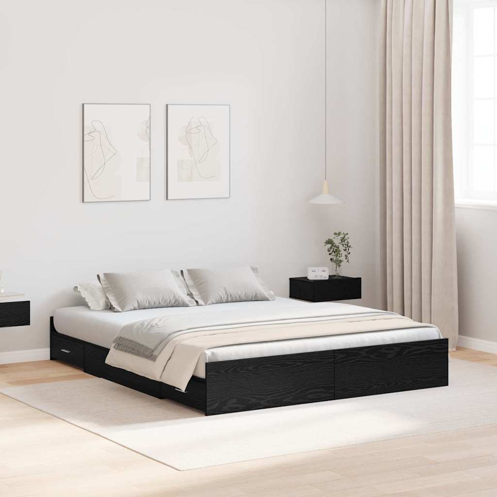 vidaXL Cama con almacenamiento con cajón Roble Negro 160 x 200 cm