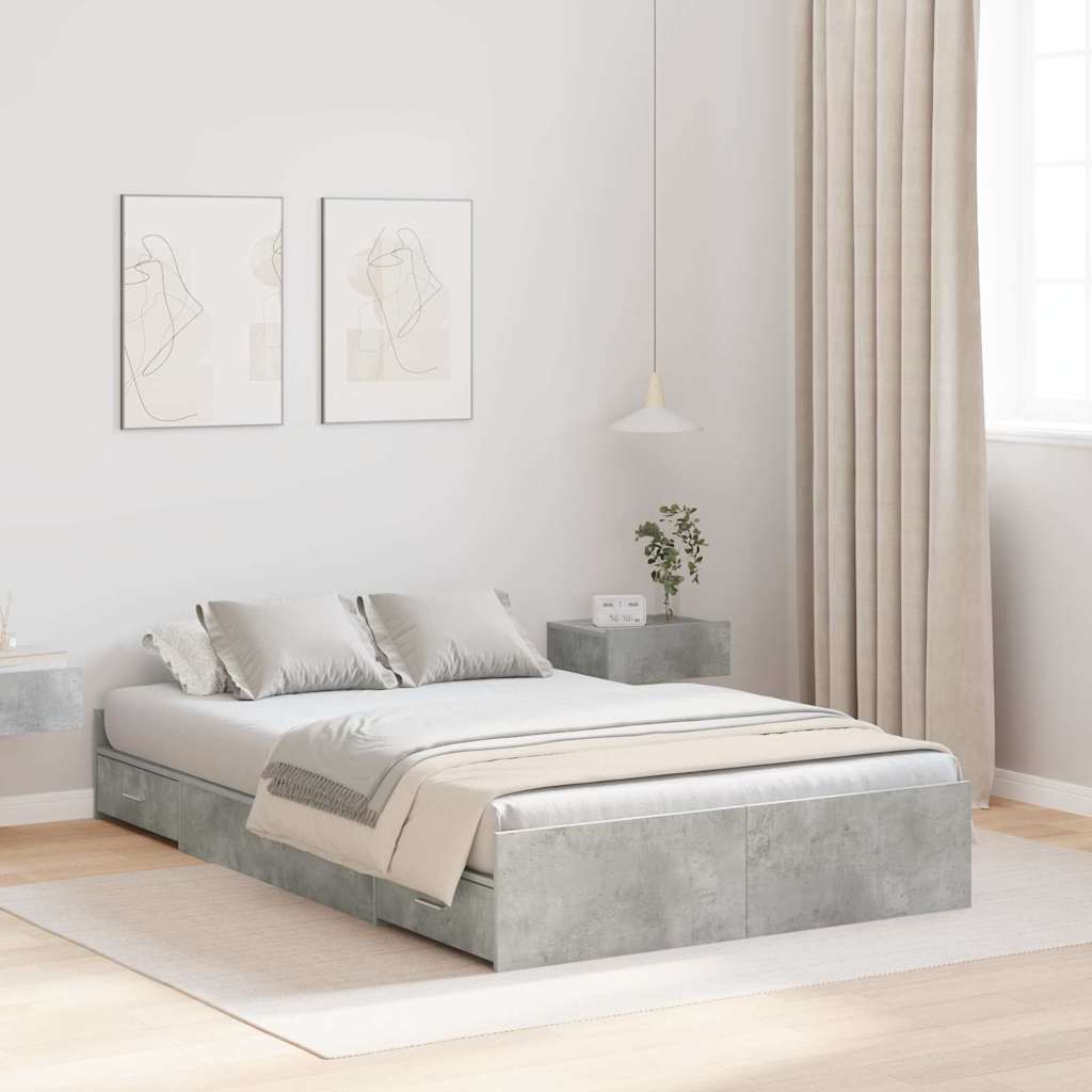 vidaXL Cama con almacenamiento con cajón Gris Concreto 120 x 200 cm