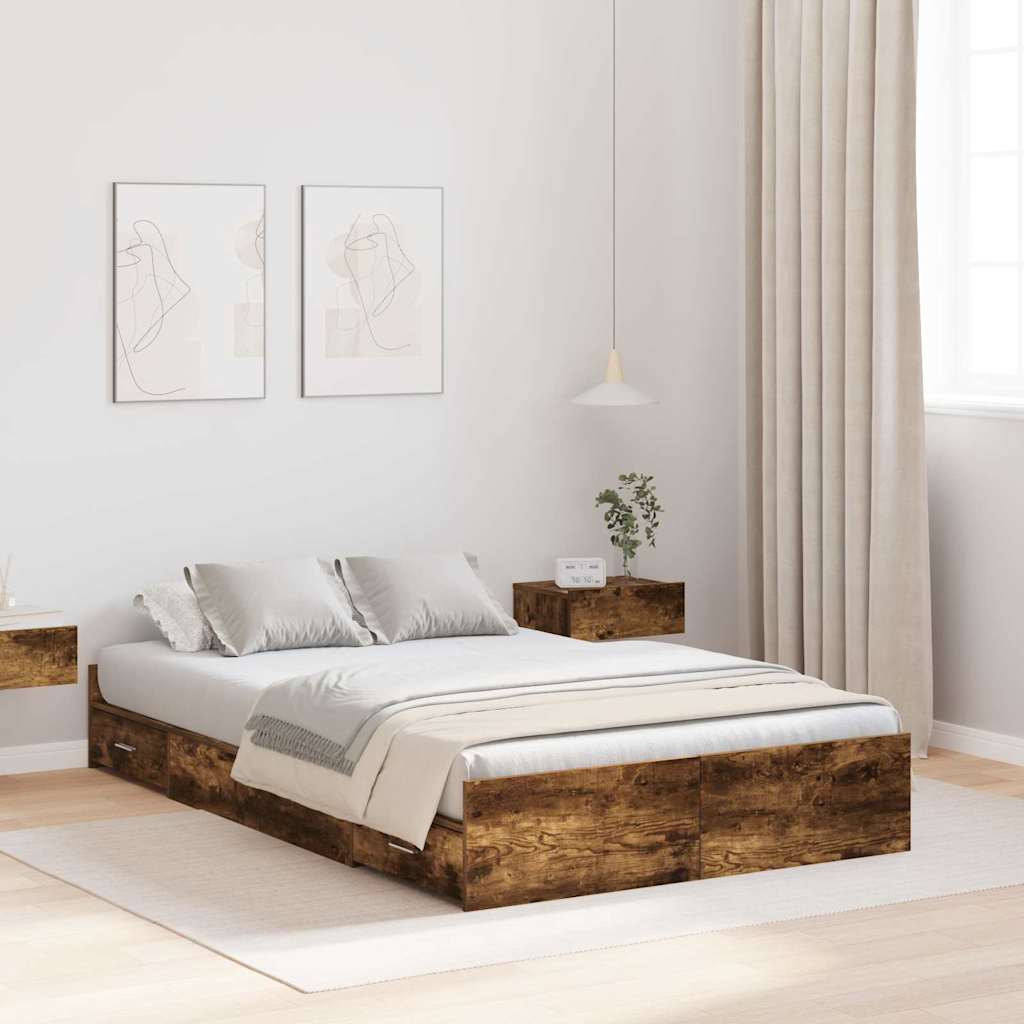 vidaXL Cama con almacenamiento con cajón Roble ahumado 120 x 200 cm