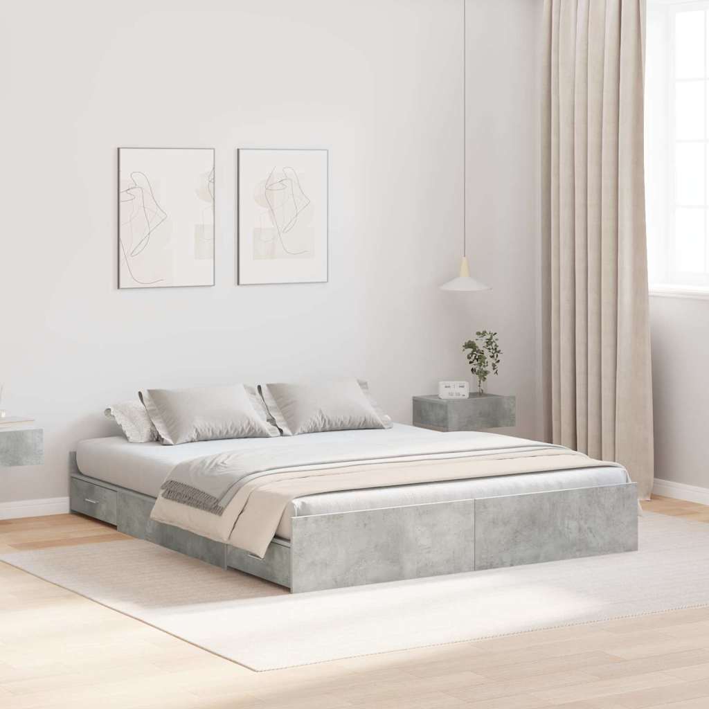 vidaXL Cama con almacenamiento con cajón Gris Concreto 135 x 190 cm