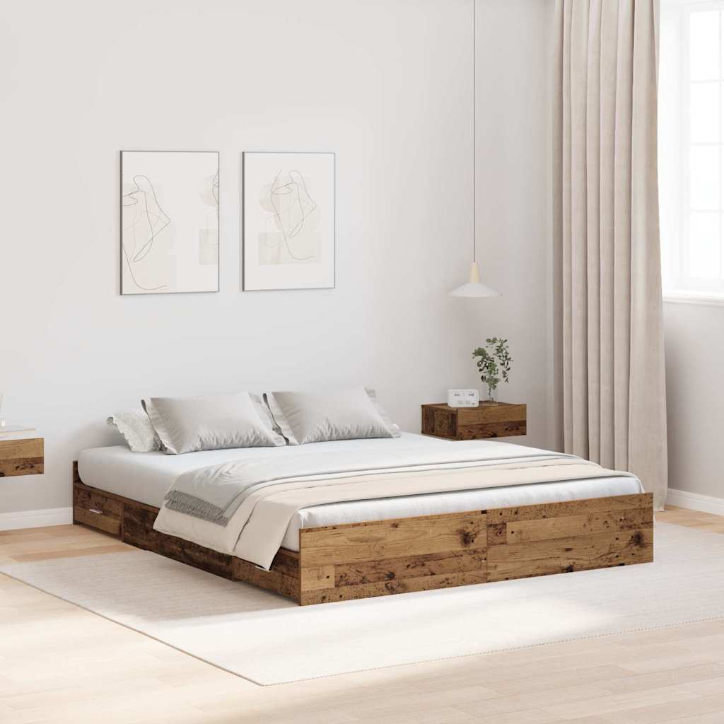 vidaXL Cama con almacenamiento con cajón Madera Vieja 135 x 190 cm