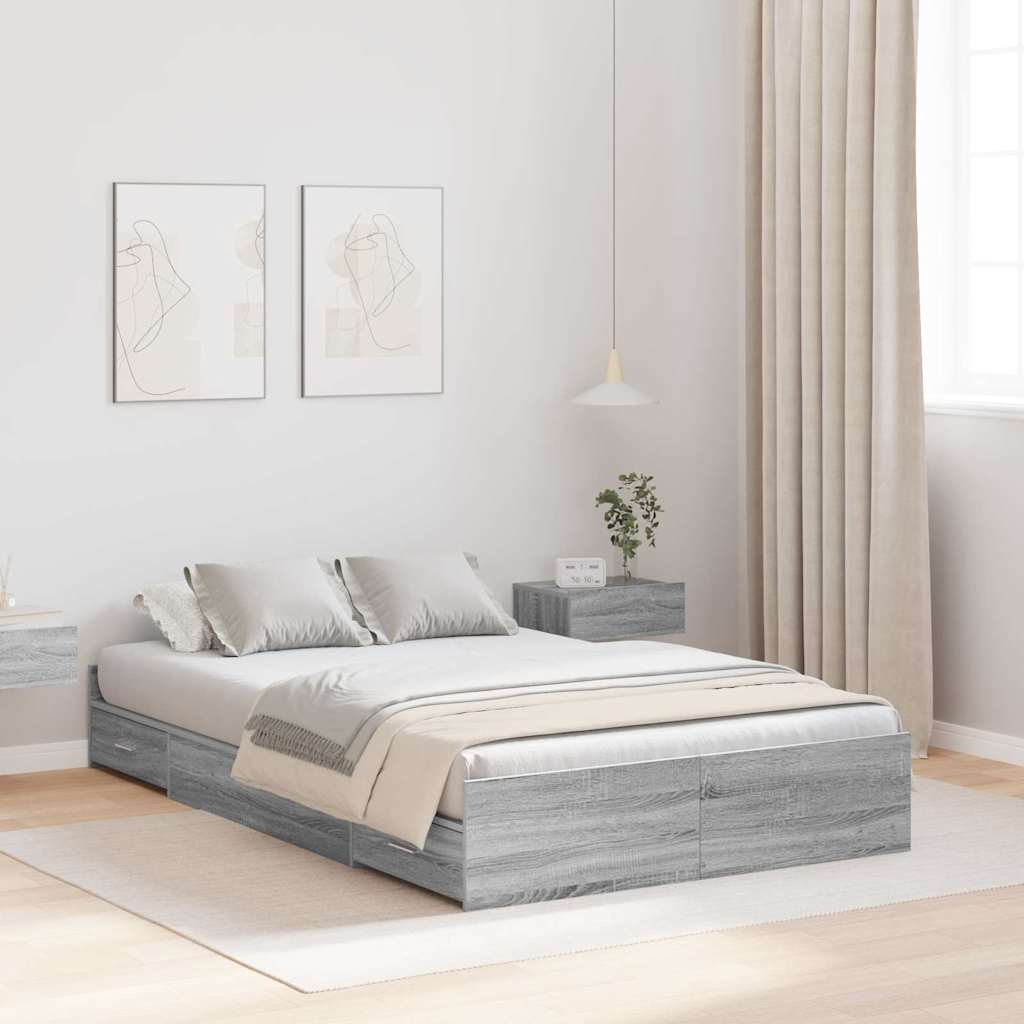 vidaXL Cama con almacenamiento con cajón Gris Sonoma 120 x 190 cm