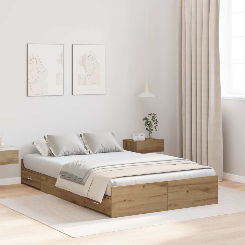 vidaXL Cama con almacenamiento con cajón Roble artisan 120 x 190 cm