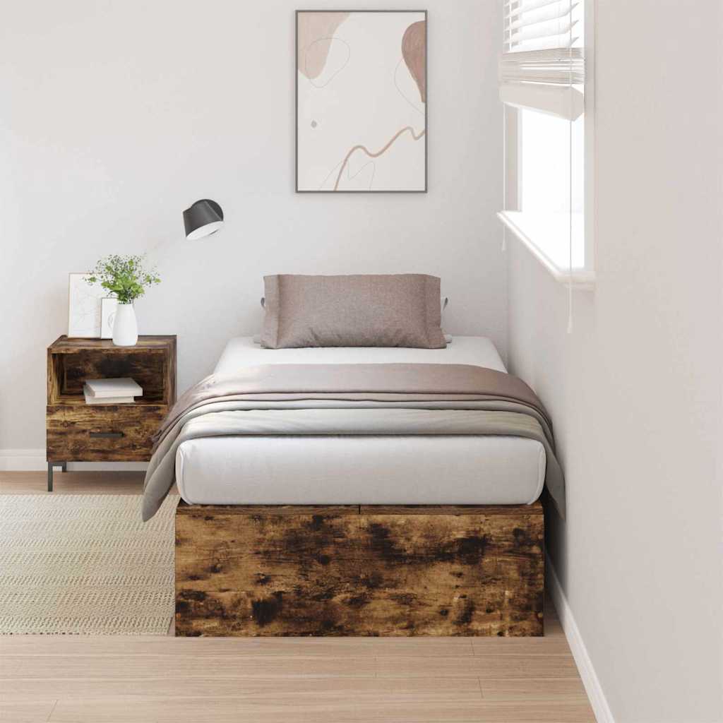 vidaXL Cama con almacenamiento con puerta Roble ahumado 100 x 200 cm