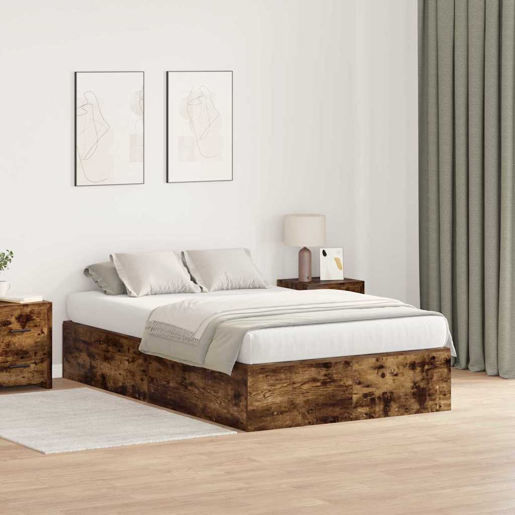 vidaXL Cama con almacenamiento con puerta Roble ahumado 120 x 200 cm