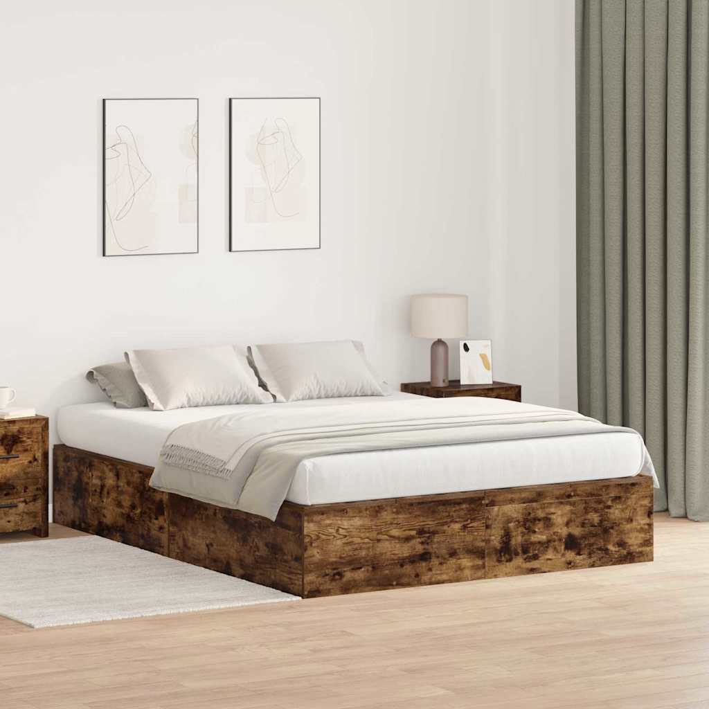 vidaXL Cama con almacenamiento con puerta Roble ahumado 150 x 200 cm