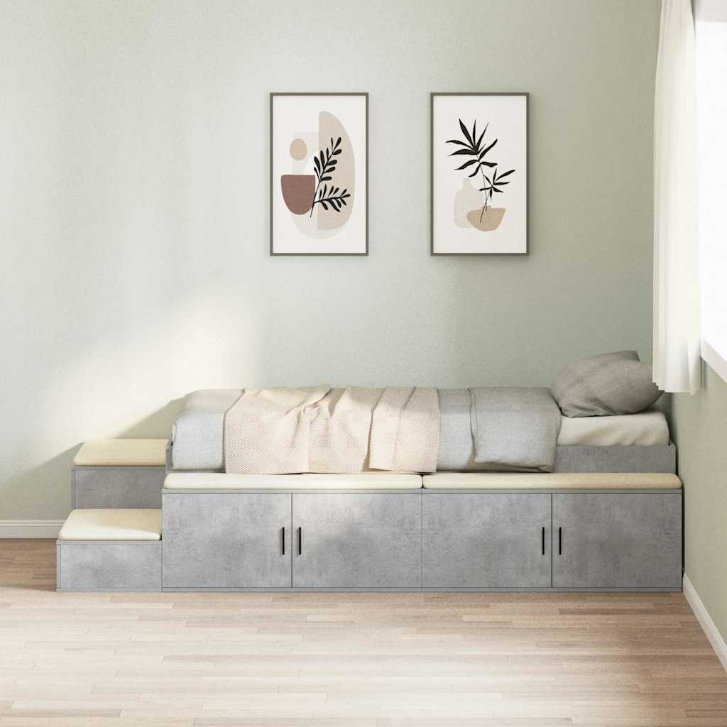 vidaXL Cama con almacenamiento con estante Gris Concreto 75 cm