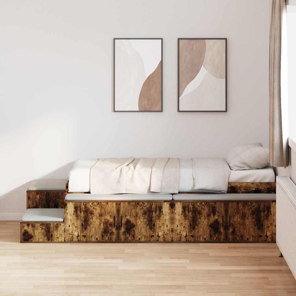 vidaXL Cama con almacenamiento con estante Roble ahumado 75 cm