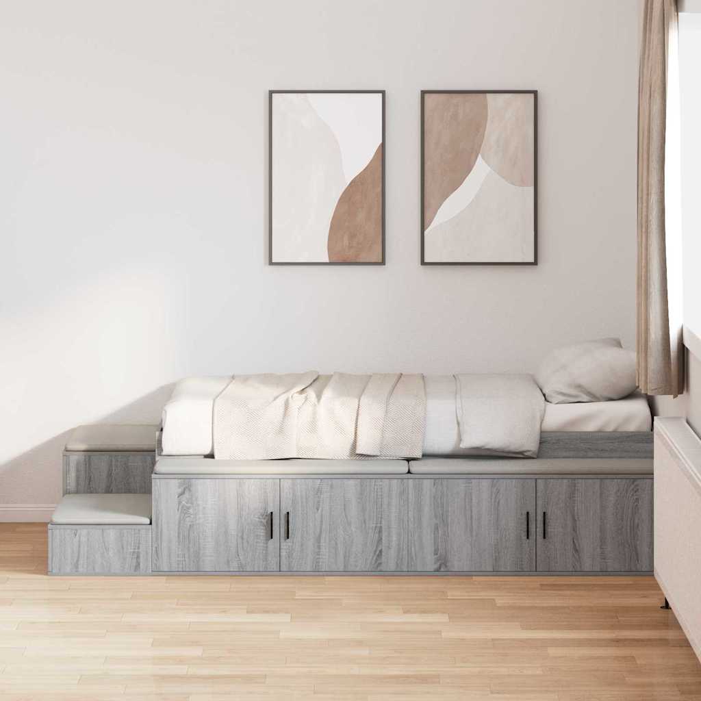 vidaXL Cama con almacenamiento Gris Sonoma 75 cm Madera de ingeniería