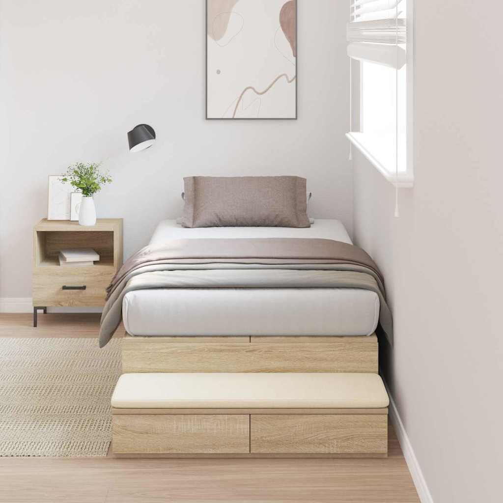 vidaXL Cama con almacenamiento Roble Sonoma 90 cm Madera de ingeniería