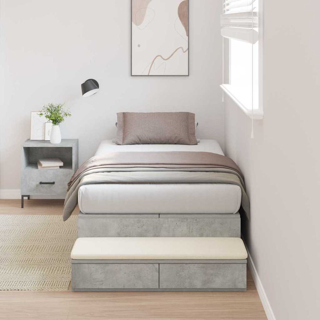 vidaXL Cama con almacenamiento con cajón Gris Concreto 90 cm