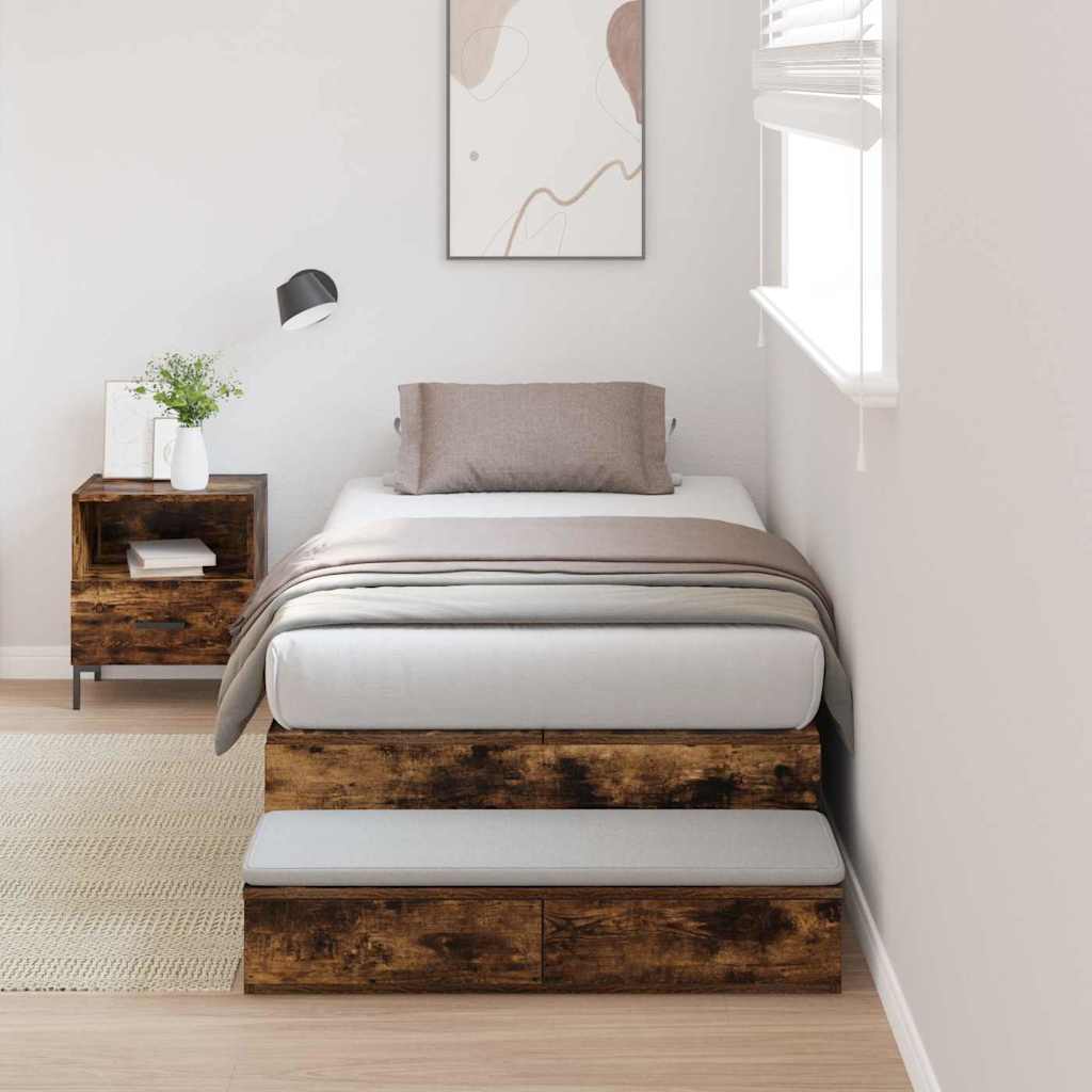 vidaXL Cama con almacenamiento con cajón Roble ahumado 90 cm