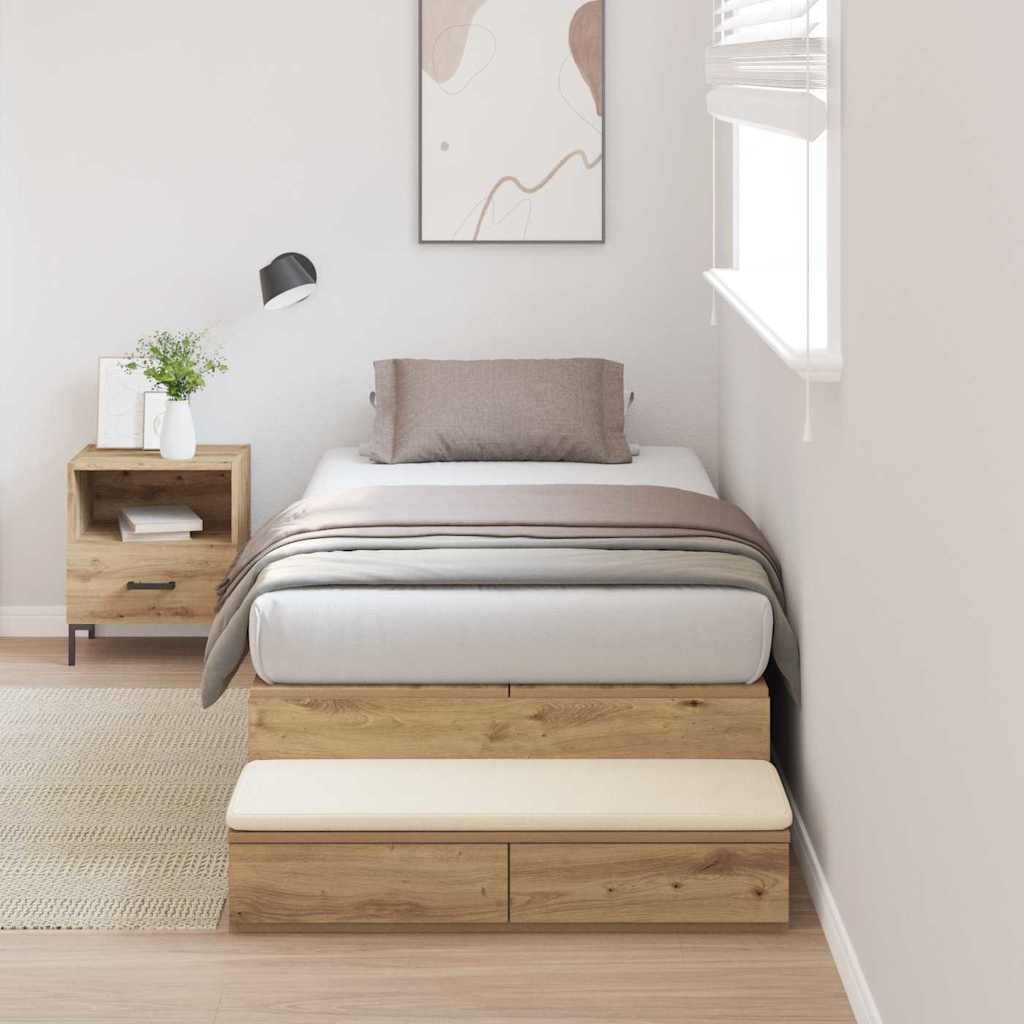 vidaXL Cama con almacenamiento con cajón Roble artisan 100 cm