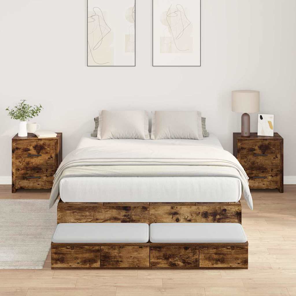 vidaXL Cama con almacenamiento con cajón Roble ahumado 120 cm