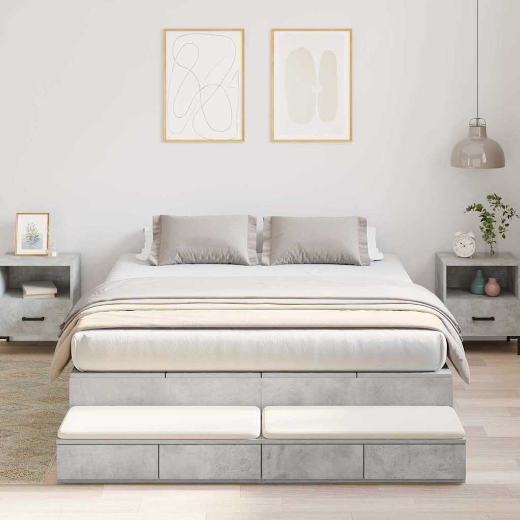 vidaXL Cama con almacenamiento con cajón Gris Concreto 150 cm