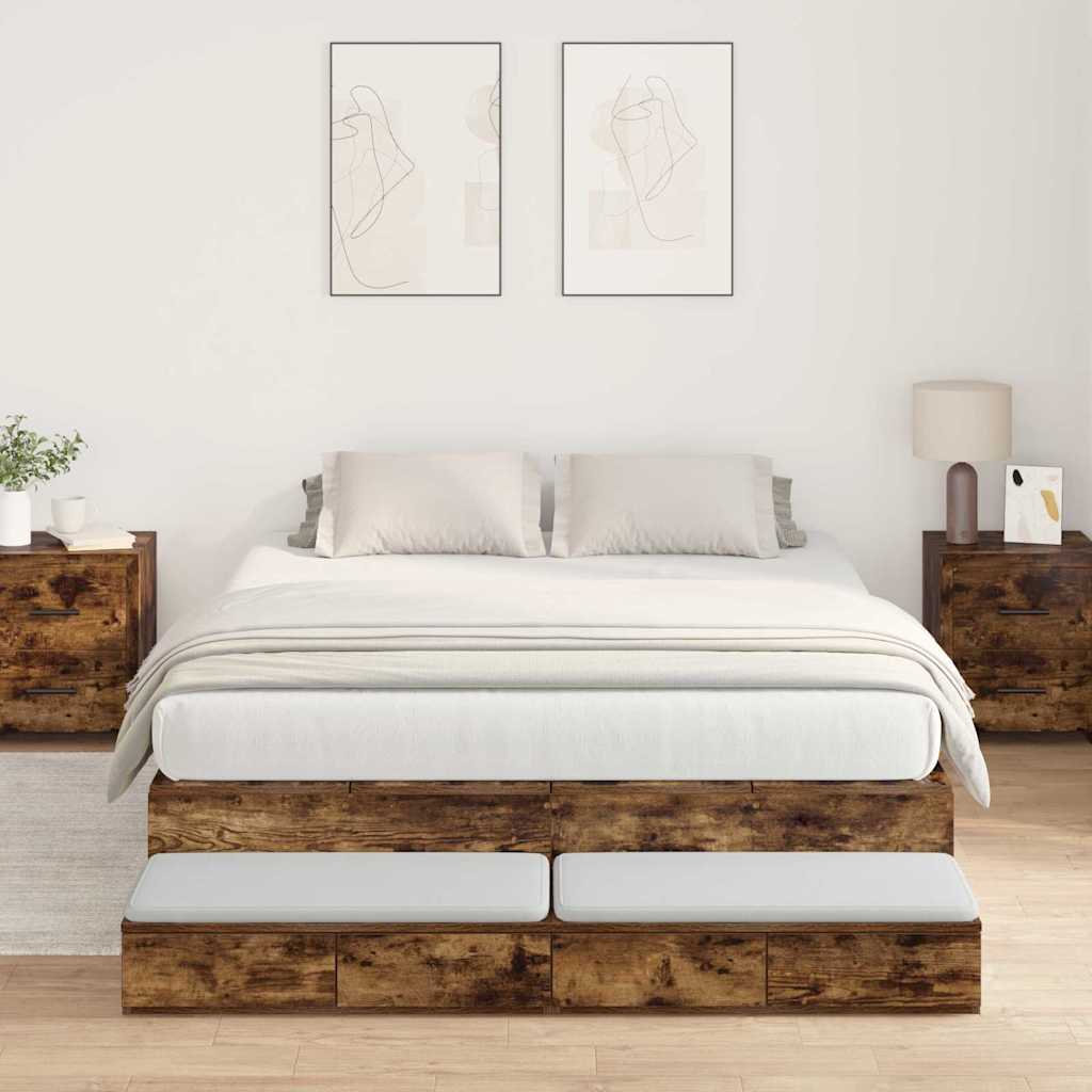 vidaXL Cama con almacenamiento con cajón Roble ahumado 150 cm