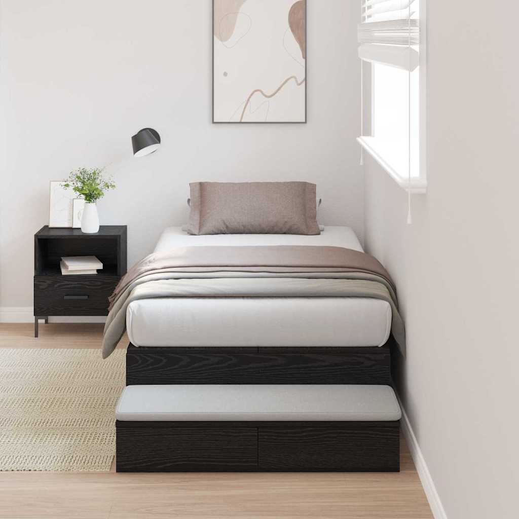 vidaXL Cama con almacenamiento Roble Negro 90 cm Madera de ingeniería