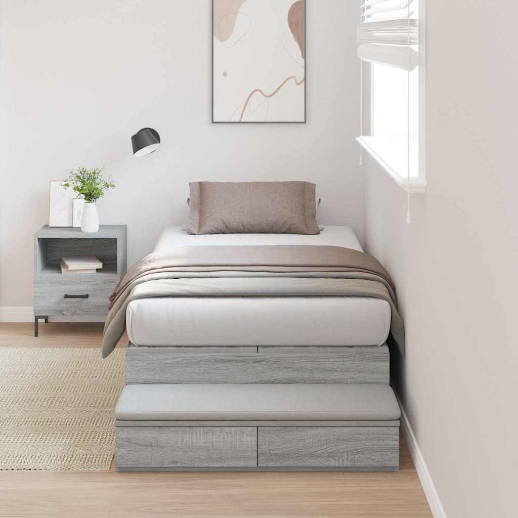 vidaXL Cama con almacenamiento Gris Sonoma 75 cm Madera de ingeniería