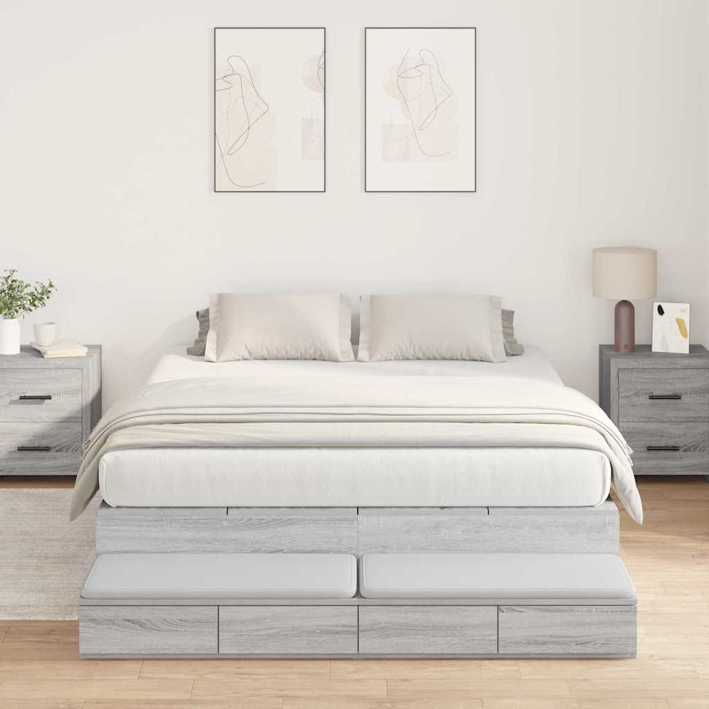 vidaXL Cama con almacenamiento Gris Sonoma 135 cm Madera de ingeniería