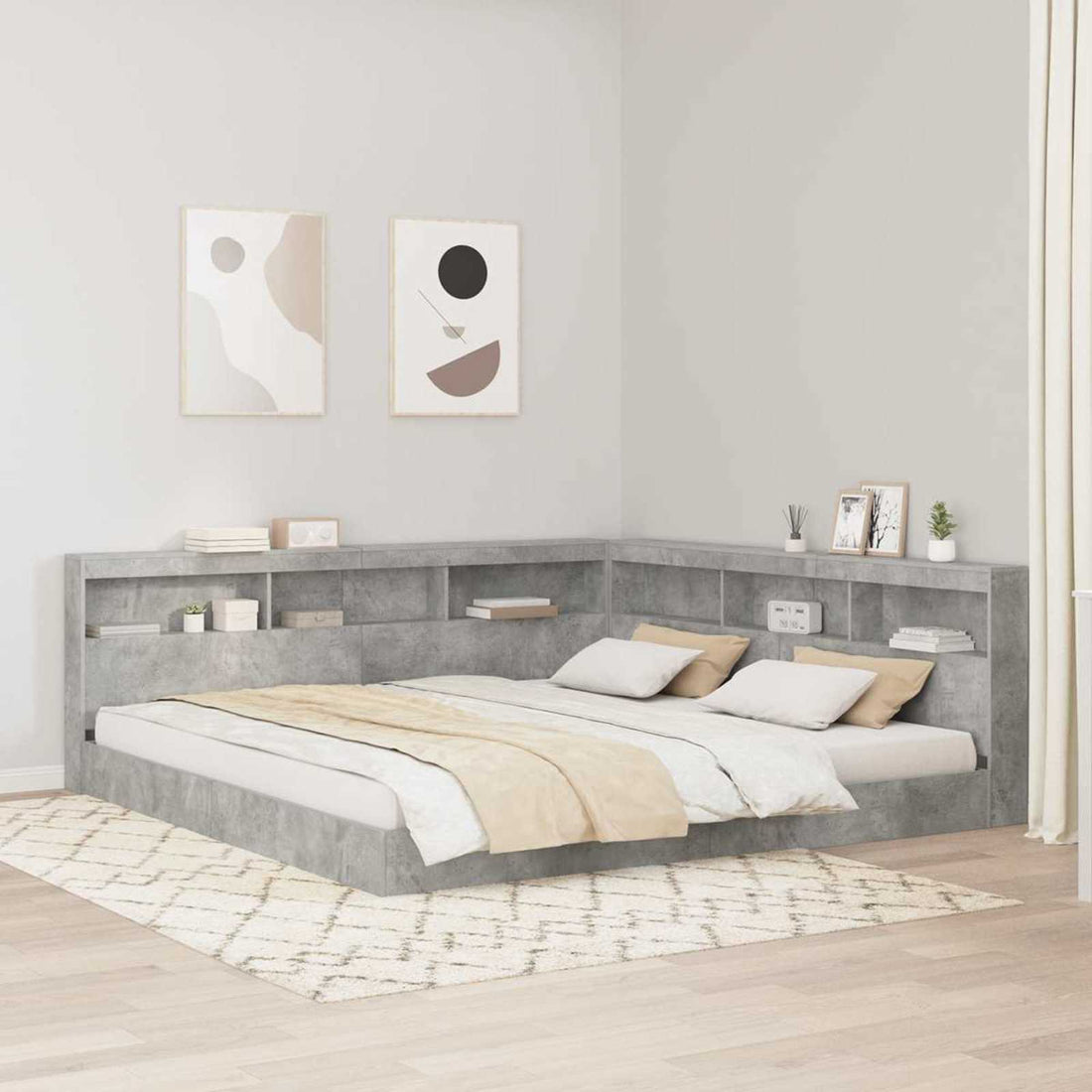 vidaXL Cama con Estantería con estante Gris hormigón 180 x 200 cm