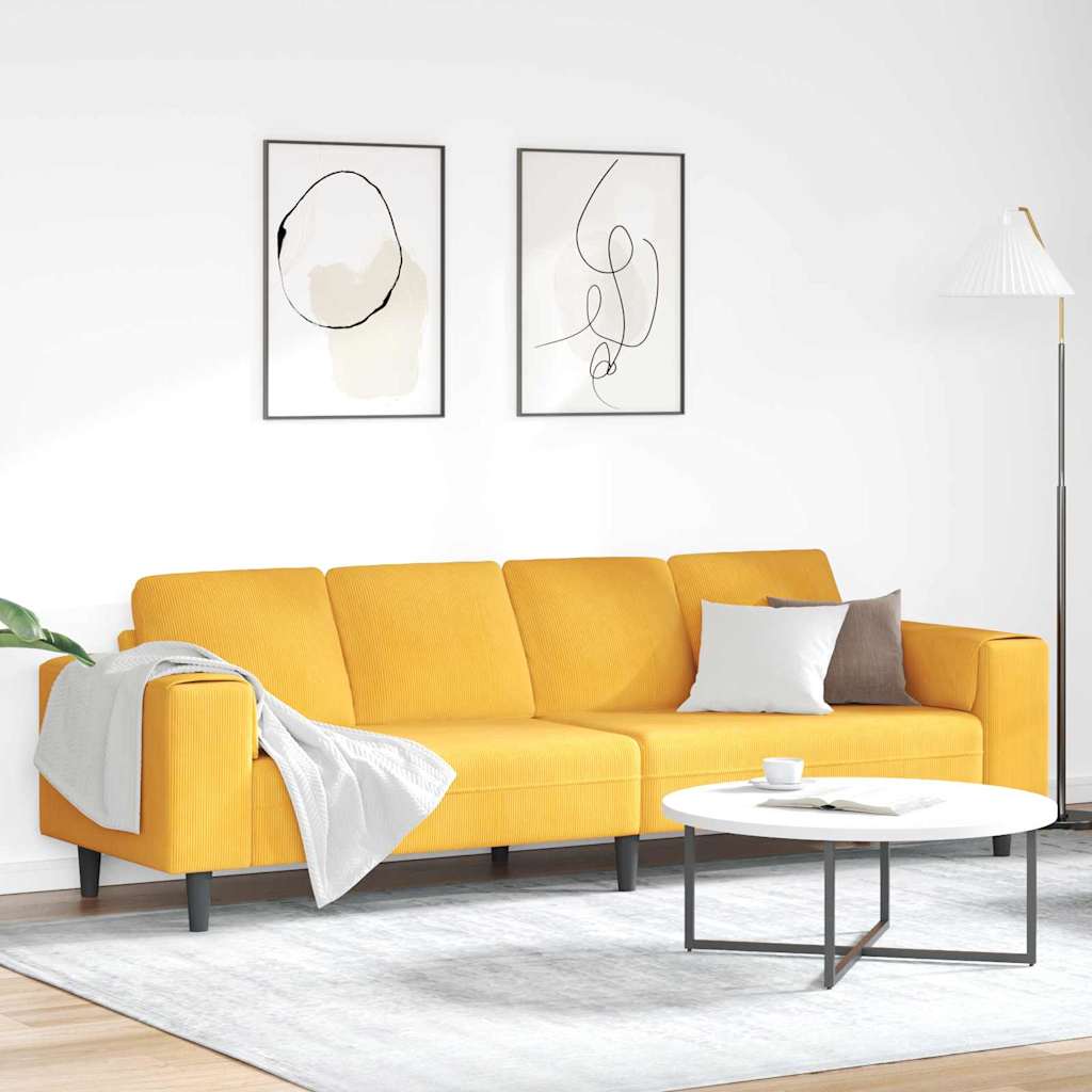 vidaXL Sofá Amarillo Claro 250 x 77 x 76 cm Tela de Pana