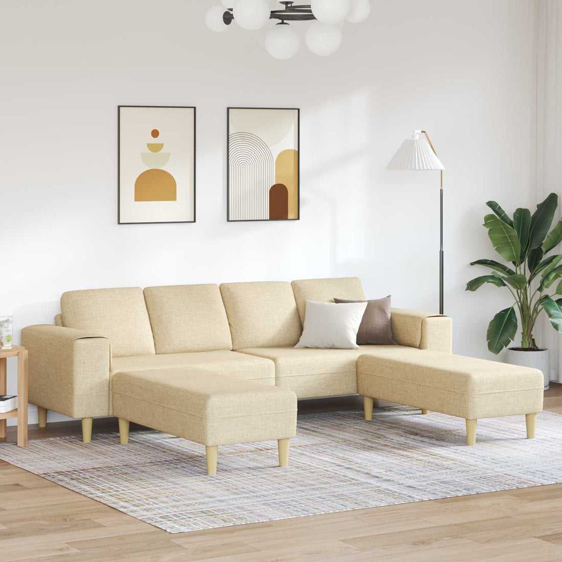 vidaXL Sofá de sala 3 uds. Crema Poliéster