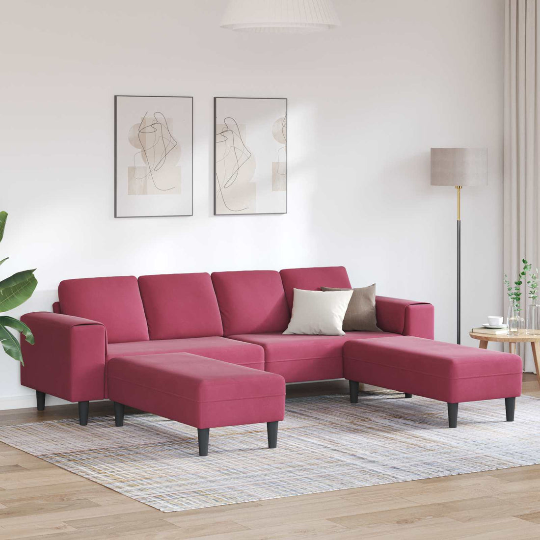 vidaXL Sofá de sala 3 uds. Rojo vino