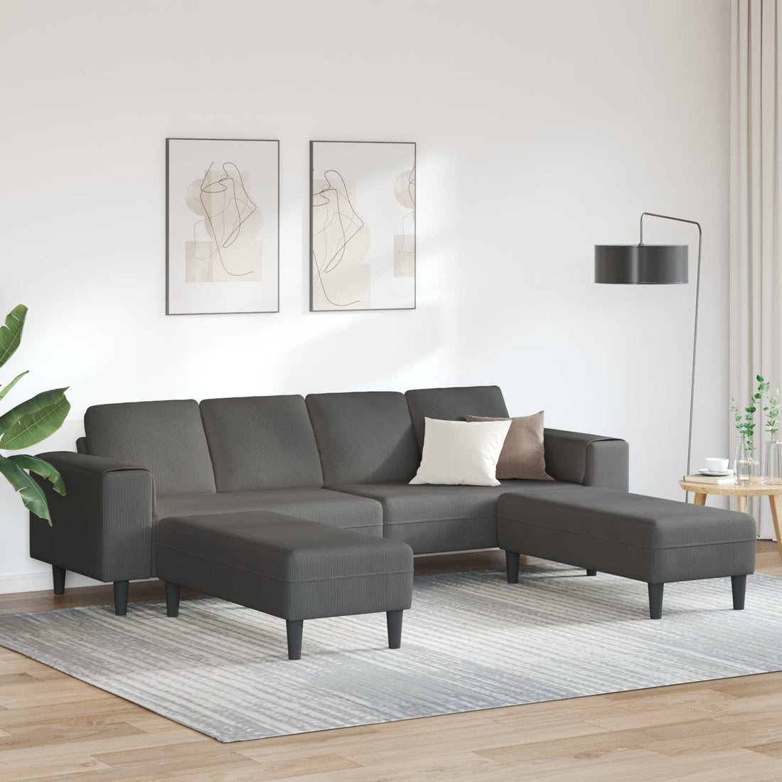 vidaXL Sofá Gris oscuro 250 x 188 x 76 cm Tela de Pana