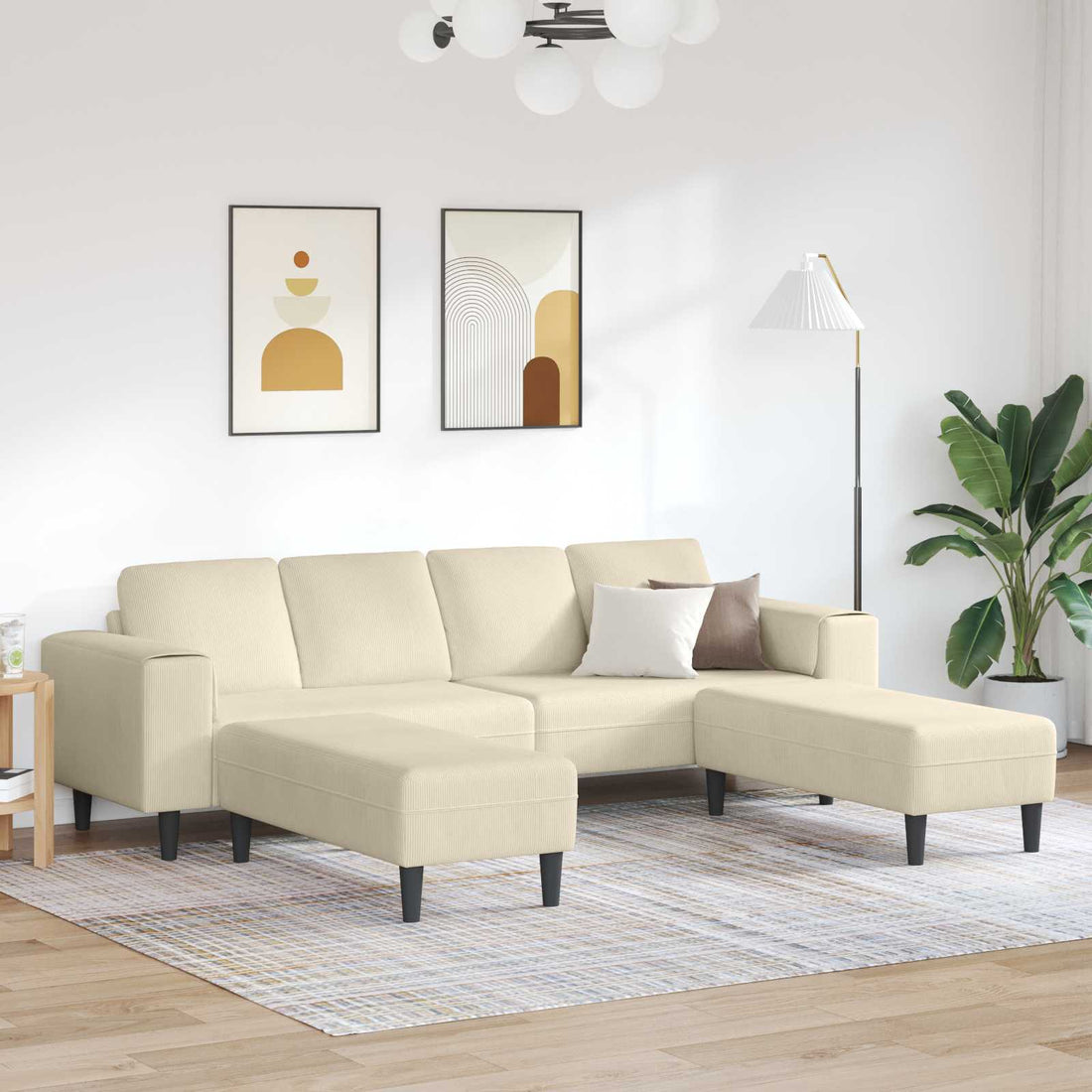 vidaXL Sofá Crema 250 x 188 x 76 cm Tela de Pana