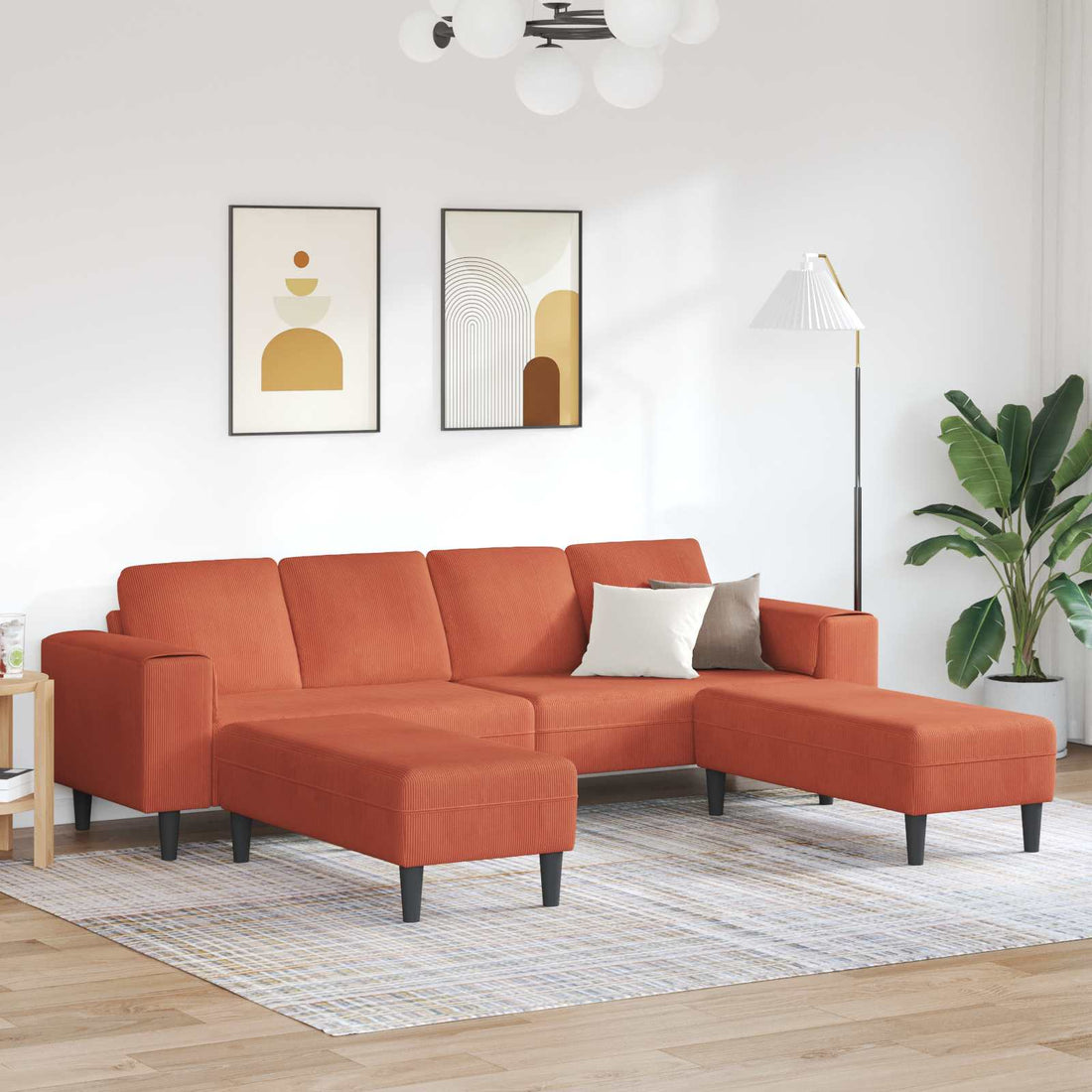 vidaXL Sofá Rojo Naranja 250 x 188 x 76 cm Tela de Pana