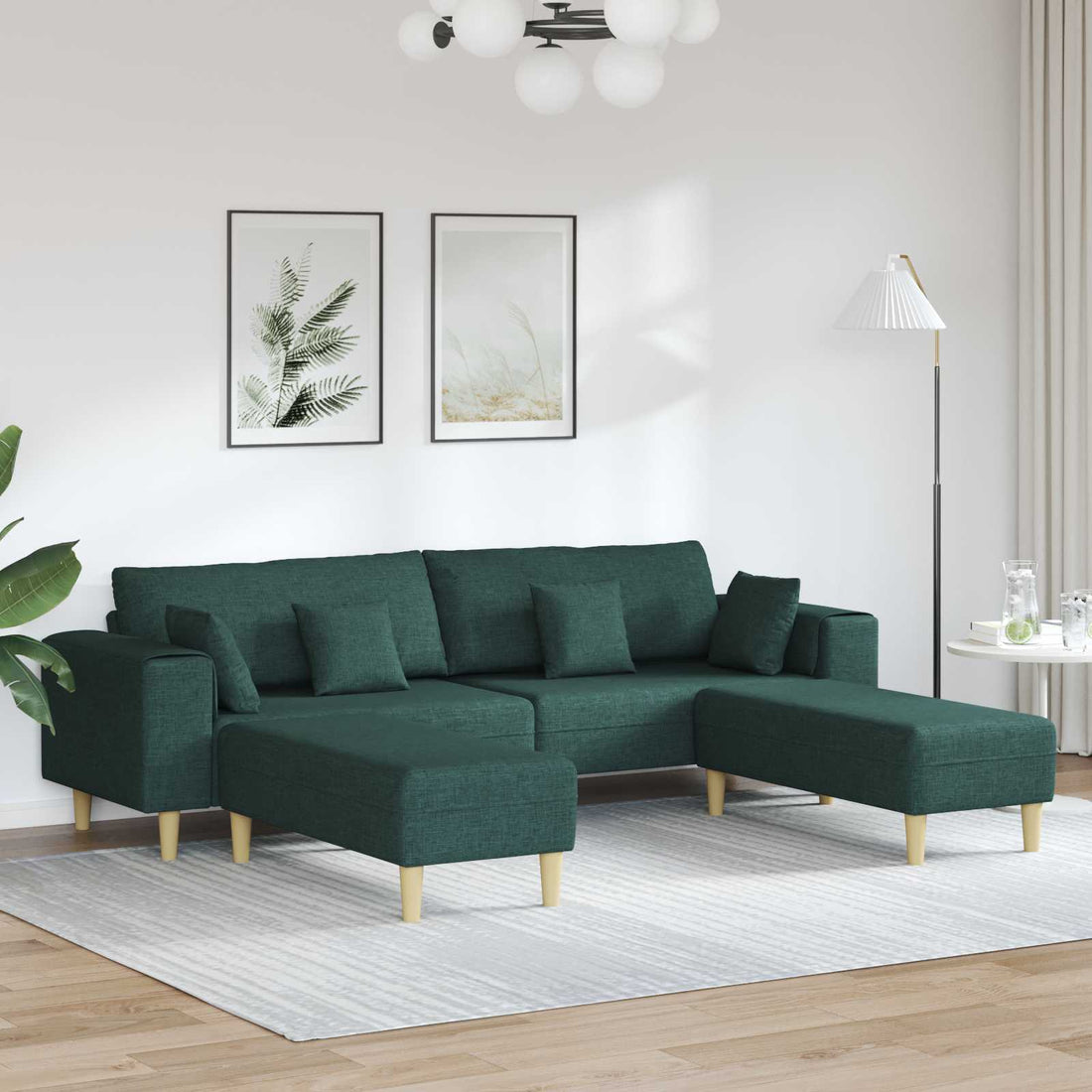 vidaXL Sofá 3 uds. Verde oscuro tela