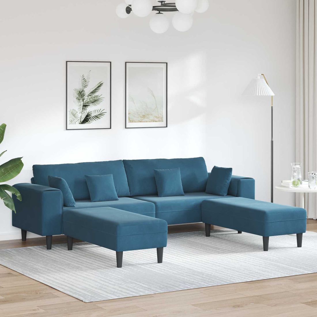 vidaXL Sofá 3 uds. Azul Terciopelo