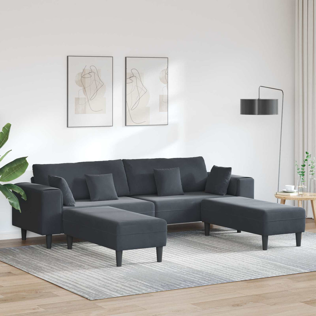vidaXL Sofá 3 uds. Gris oscuro Terciopelo