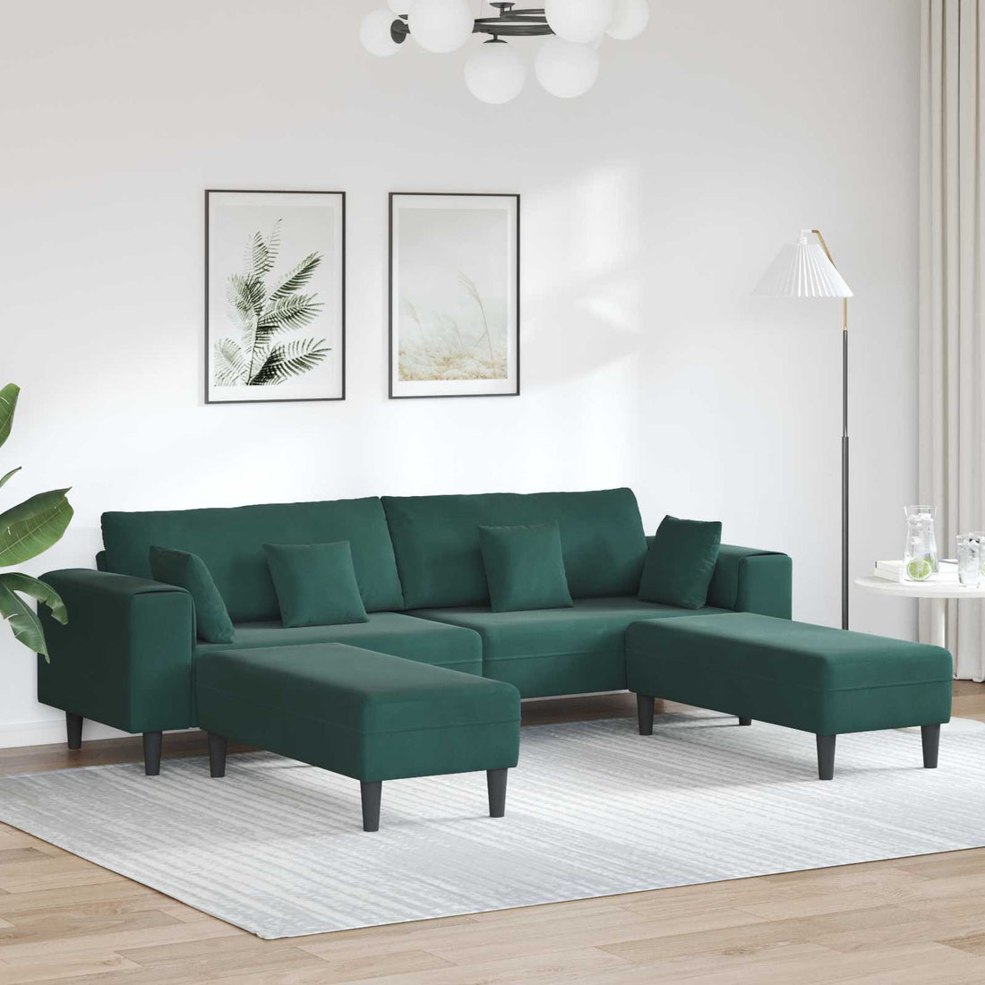 vidaXL Sofá 3 uds. Verde oscuro Terciopelo