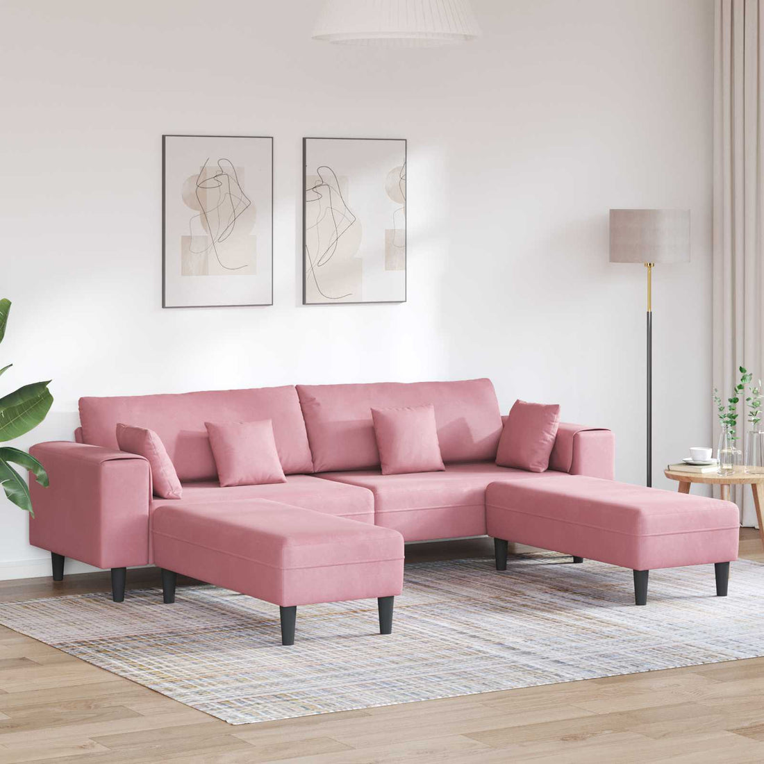 vidaXL Sofá 3 uds. Rosa Terciopelo