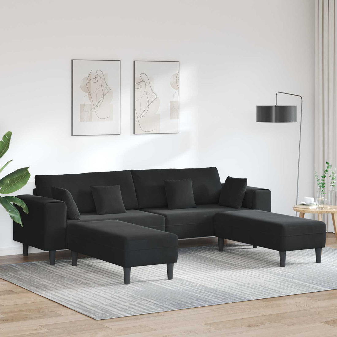 vidaXL Sofá 3 uds. Negro Terciopelo
